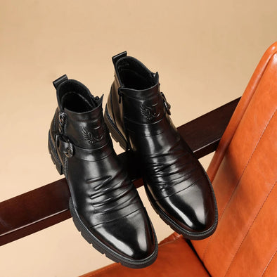 Italian luxury hand-embossed zipper boots