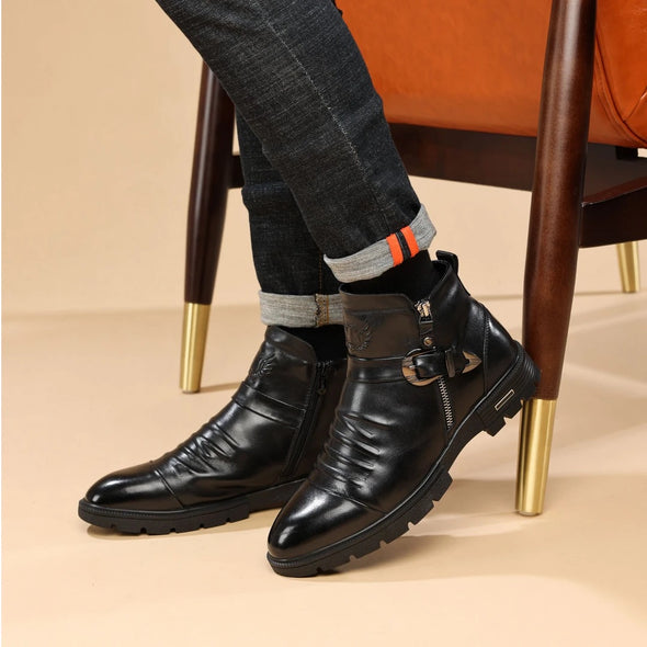 Italian luxury hand-embossed zipper boots