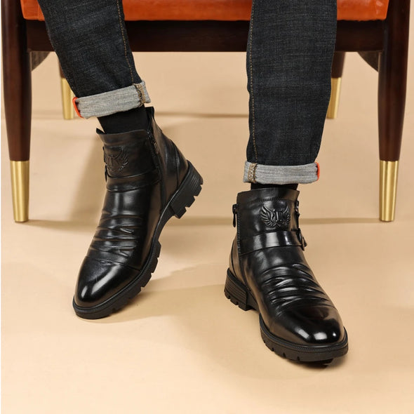Italian luxury hand-embossed zipper boots