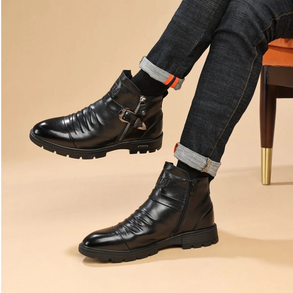 Italian luxury hand-embossed zipper boots
