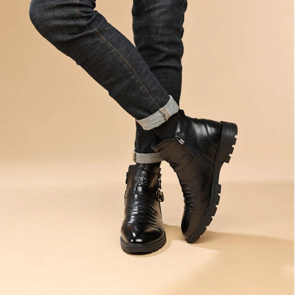 Italian luxury hand-embossed zipper boots