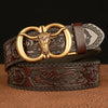 Men's Cowhide Vintage Carved Bull Head Belt