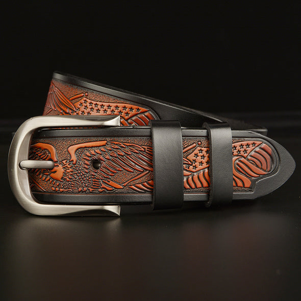2025 Men's Cowhide Vintage Carved Belt