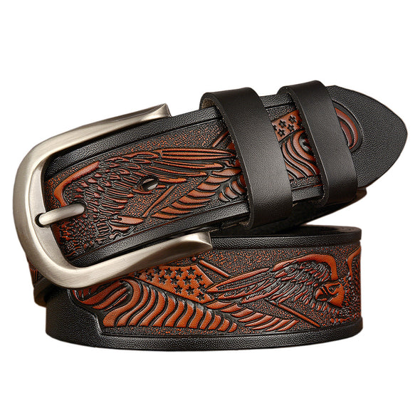 2025 Men's Cowhide Vintage Carved Belt