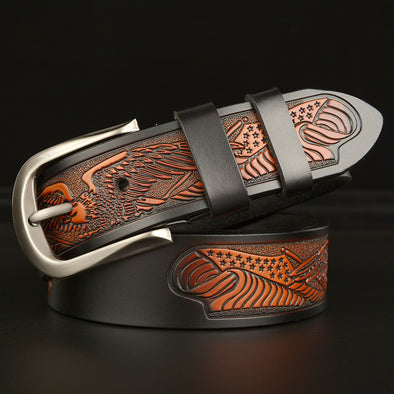 2025 Men's Cowhide Vintage Carved Belt