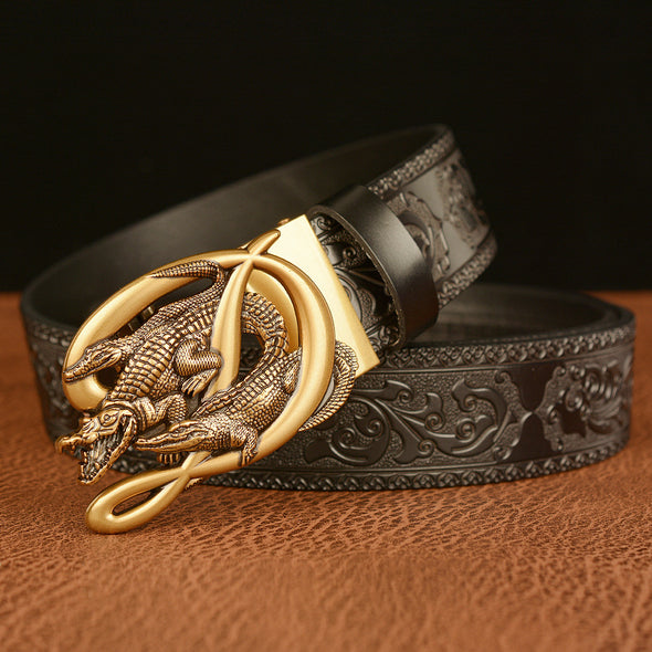 Men's Cowhide Vintage Carved Crocodile Belt