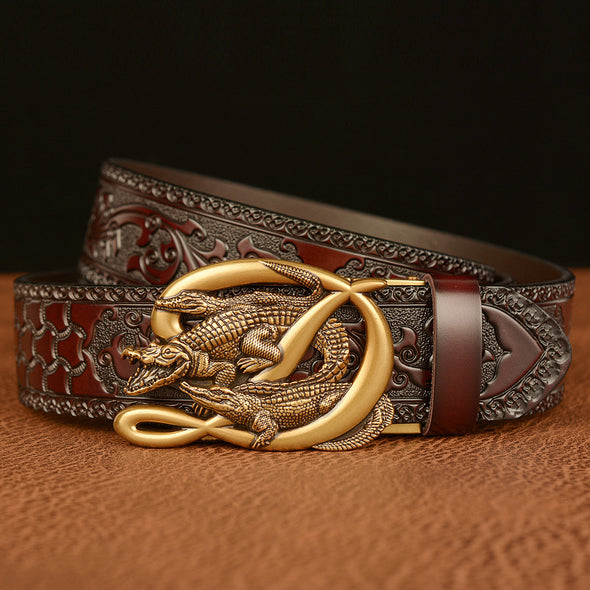 Men's Cowhide Vintage Carved Crocodile Belt