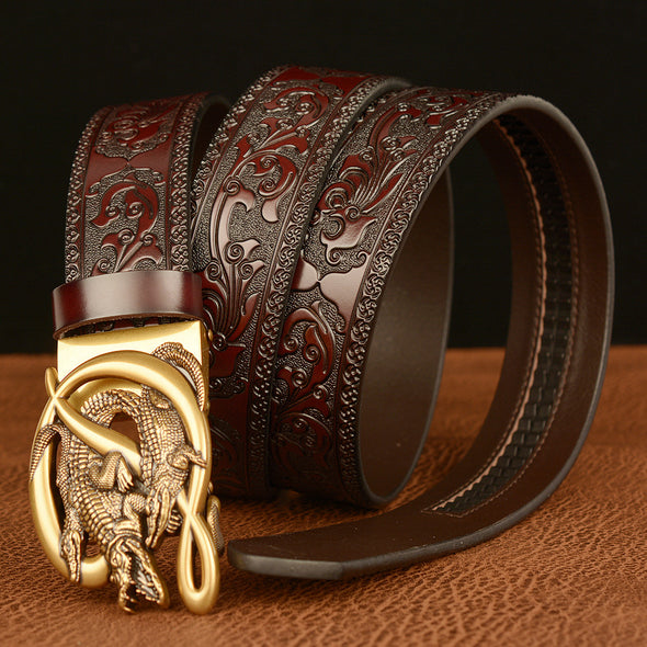 Men's Cowhide Vintage Carved Crocodile Belt