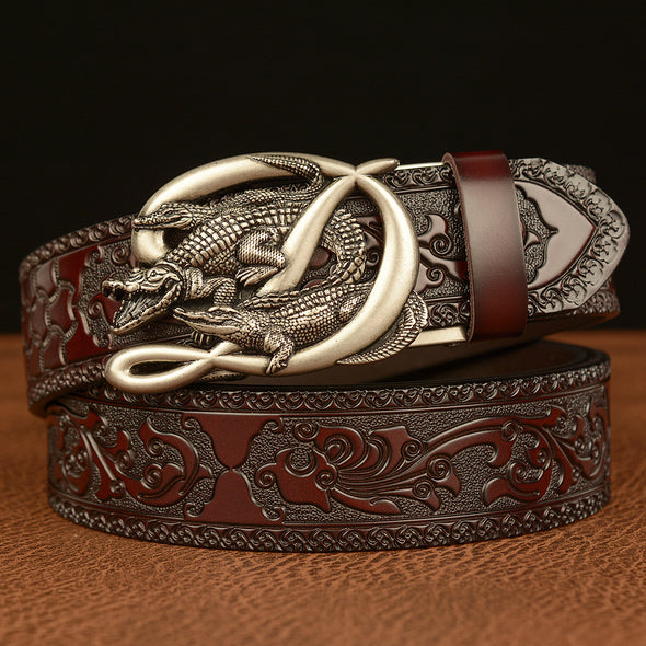 Men's Cowhide Vintage Carved Crocodile Belt