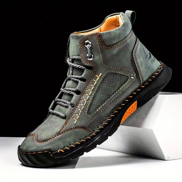 Men's Comfortable Handmade Leather Boots – Waterproof, Arch Support, Pressure Relief, Spacious Toe Box Outdoor Leather Shoes