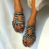 Asymmetric Zebra-print Flatland Slippers
