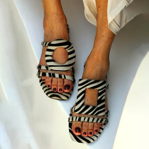 Asymmetric Zebra-print Flatland Slippers