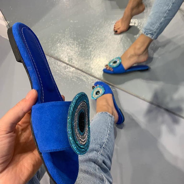 Sparkling Rhinestone Evil Eye Sandals-