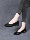 Women's thick heel woven leather shoes