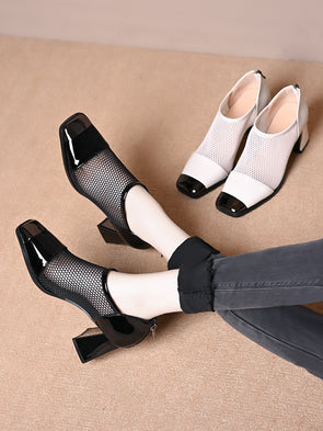 Women's all-match mid-heel mesh leather shoes