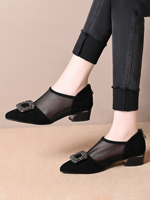 Soft leather mesh hollow low heel versatile leather shoes