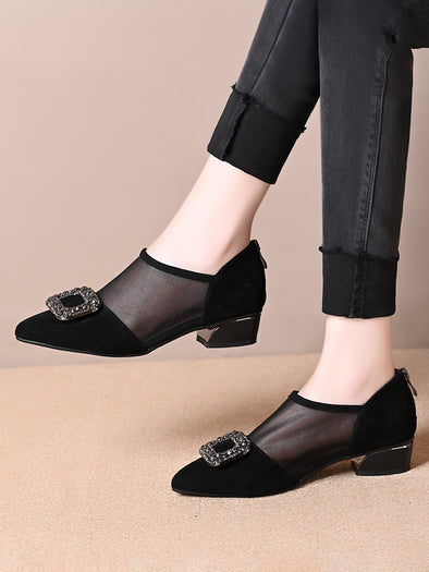Soft leather mesh hollow low heel versatile leather shoes