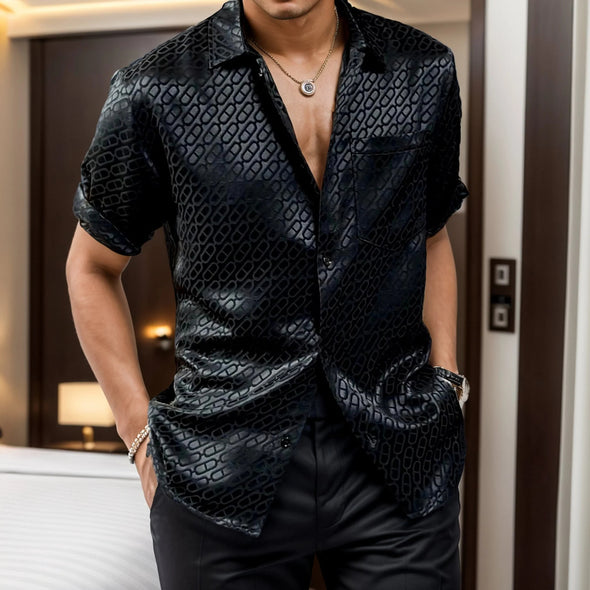 High Quality Shiny Ice Silk Short Sleeve Shirt