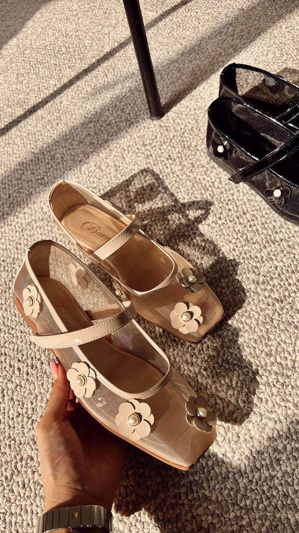 Pearl flower flat shoes