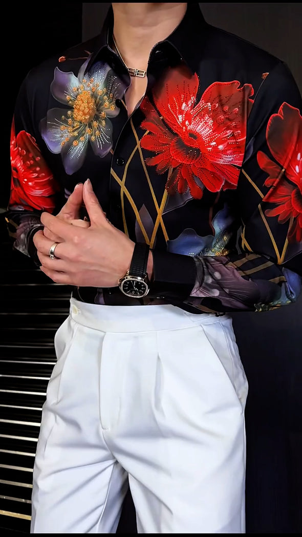 Sparkling Flower Rhinestone Party Shirt