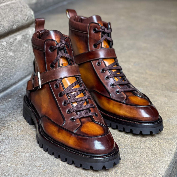 Tobacco luxury leather casual boots