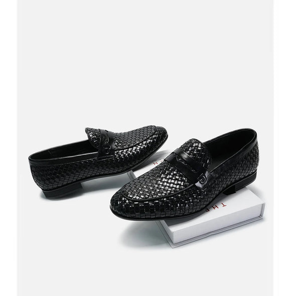Italian genuine leather breathable woven casual shoes