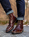 Handmade Brown Leather Cap Toe Boots