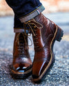 Handmade Brown Leather Cap Toe Boots