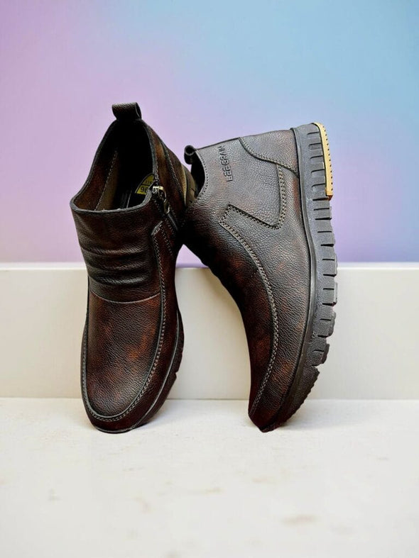 Men's leather zip-up boots