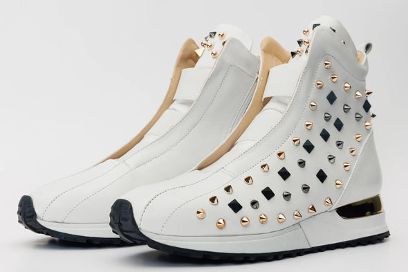 High-Top Black Spike Leather Women Sneaker