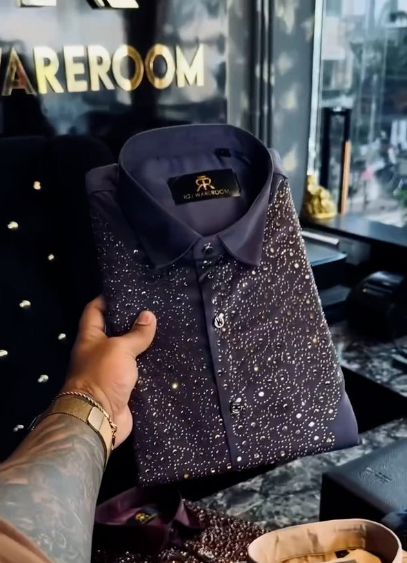 Men's Luxury Rhinestone Party Shirt