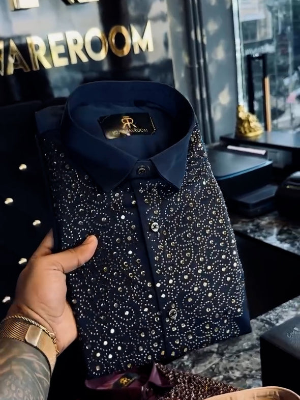 Men's Luxury Rhinestone Party Shirt