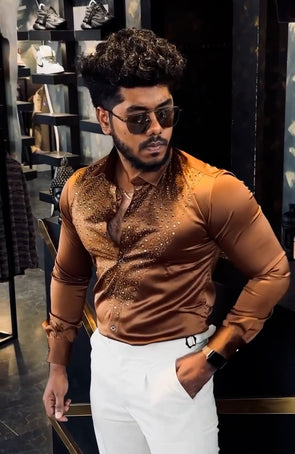 Men's Luxury Rhinestone Party Shirt