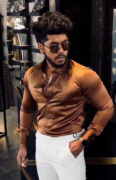 Men's Luxury Rhinestone Party Shirt
