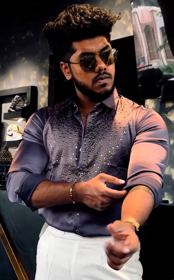 Men's Luxury Rhinestone Party Shirt