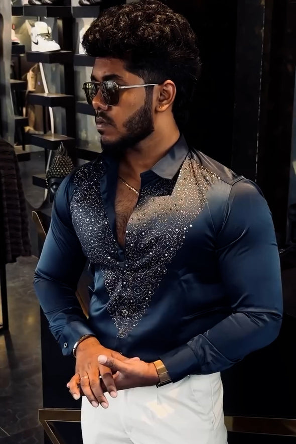 Men's Luxury Rhinestone Party Shirt