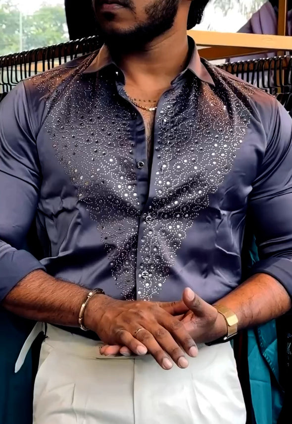 Men's Luxury Rhinestone Party Shirt