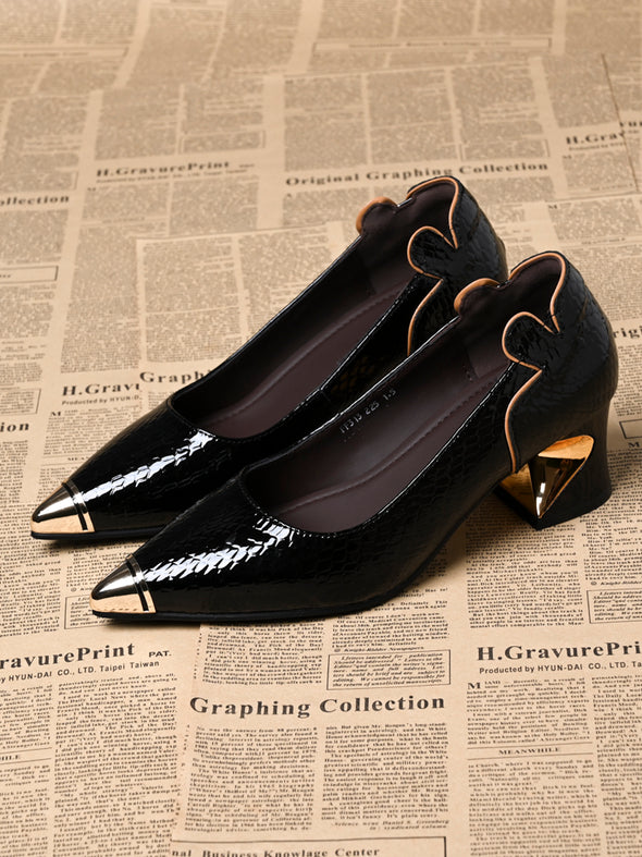 Women's classic leather versatile thick heels