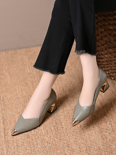 2025 women's genuine leather thick heel shoes