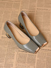 Women's leather metal square toe thick heels