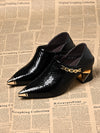 Women's genuine leather pointed toe thick heels