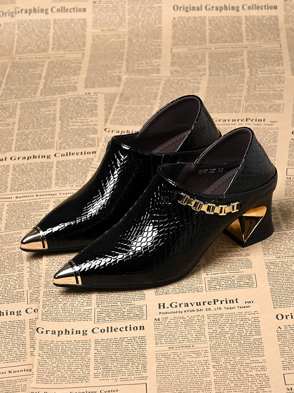 Women's genuine leather pointed toe thick heels