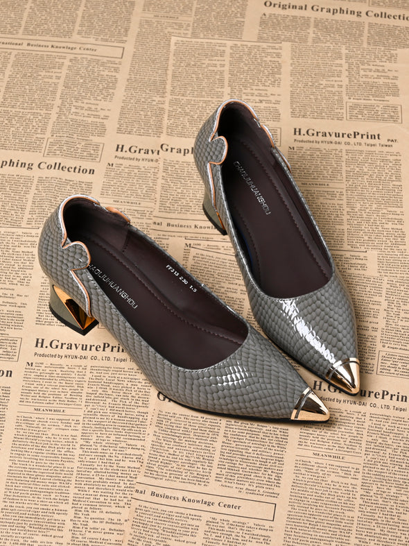 Women's classic leather versatile thick heels
