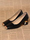Women's leather metal square toe thick heels