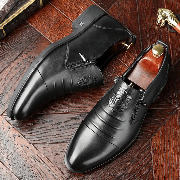 Italian double zipper business casual leather shoes