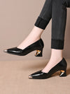 2025 women's genuine leather thick heel shoes