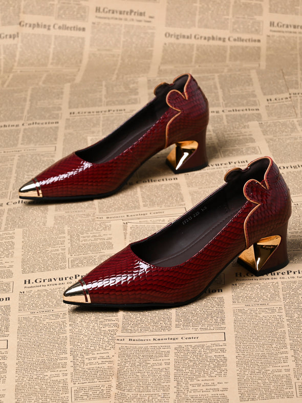 Women's classic leather versatile thick heels