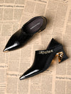 Women's genuine leather pointed toe thick heels
