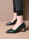 2025 women's genuine leather thick heel shoes