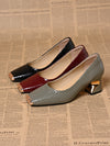 Women's leather metal square toe thick heels